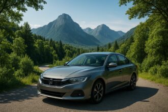 voiture d'occasion sur une route avec paysage dégagé