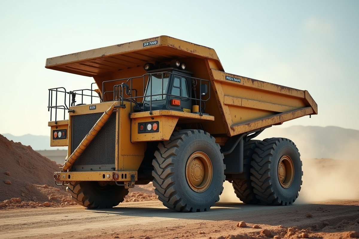 Camion benne d'occasion sur un chantier en plein jour