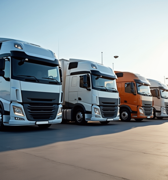 Plusieurs camions modernes de 19 tonnes stationnés en extérieur