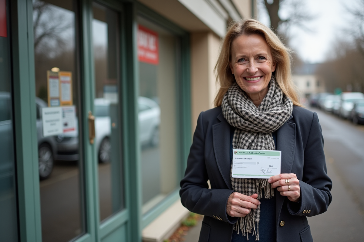 Femme souriante tenant son permis de conduire dehors