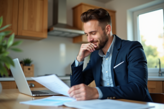 Homme en blazer regardant ses documents d'assurance