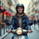 Jeune femme en scooter dans une rue parisienne animée