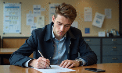 Jeune homme remplissant un formulaire de permis de conduire