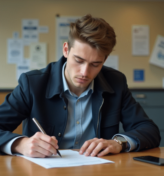Jeune homme remplissant un formulaire de permis de conduire