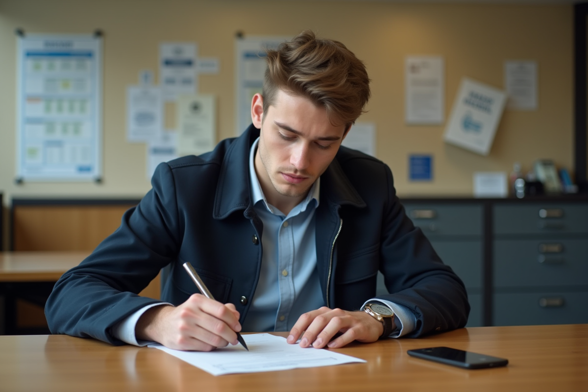Jeune homme remplissant un formulaire de permis de conduire