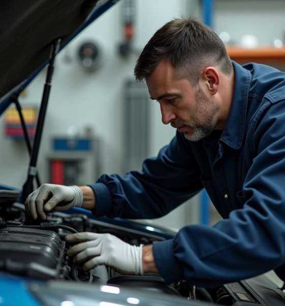 Mécanicien inspectant le moteur d'une Renault 1,5 dCi