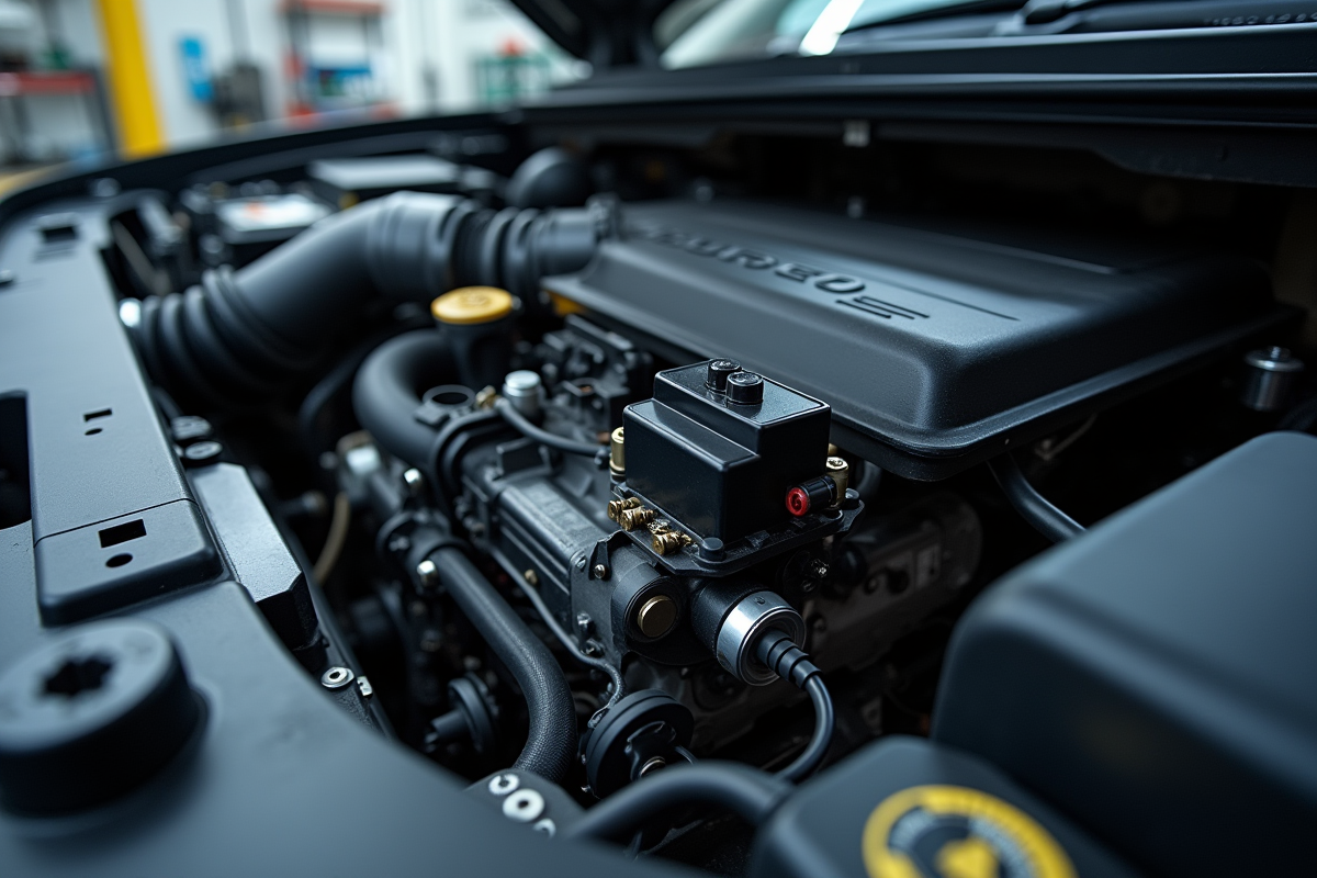 Compartiment moteur diesel Peugeot avec relais de bougies et outils