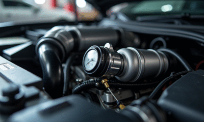 Moteur de voiture moderne avec turbo et capteur en garage