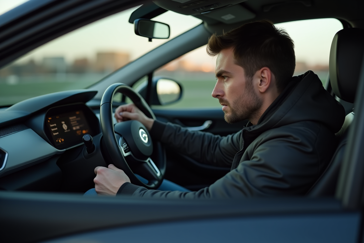 Personne dans une voiture compacte frustrée face à un message d'erreur
