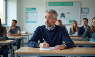 Homme en classe lors d'un seminar de securite routiere
