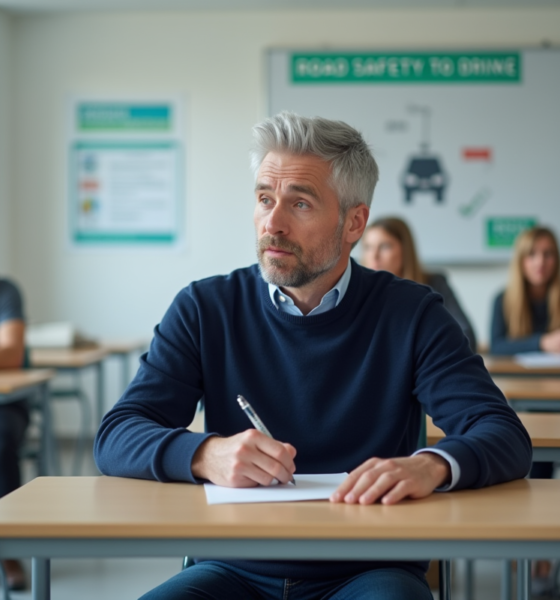 Homme en classe lors d'un seminar de securite routiere