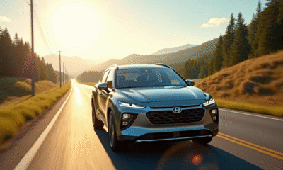 SUV hybride en campagne ensoleillee vue de face
