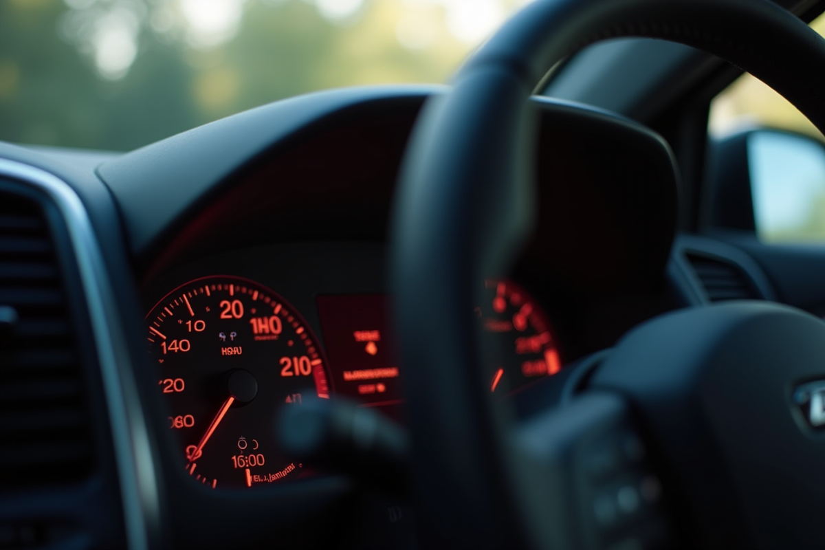 Tableau de bord voiture avec voyant ASR allumé en plein jour