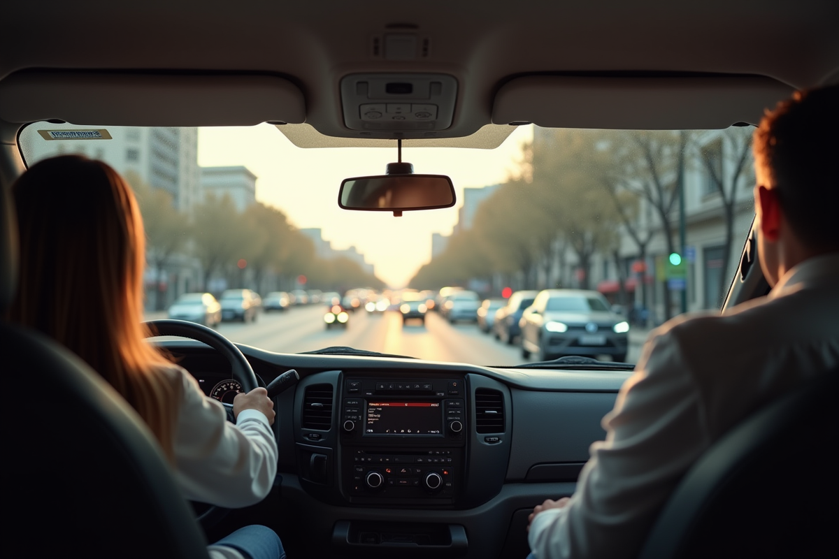 Point de vue conducteur dans une grande fourgonnette en ville